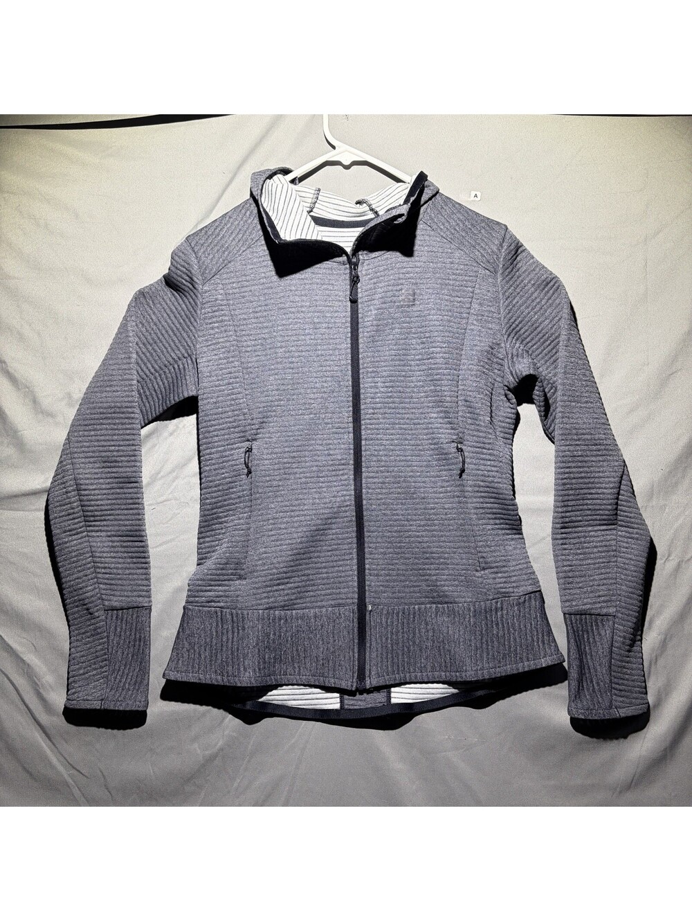 Salomon Women Fleece Hooded Jacket Size Small Gray Full Zip Long Sleeve